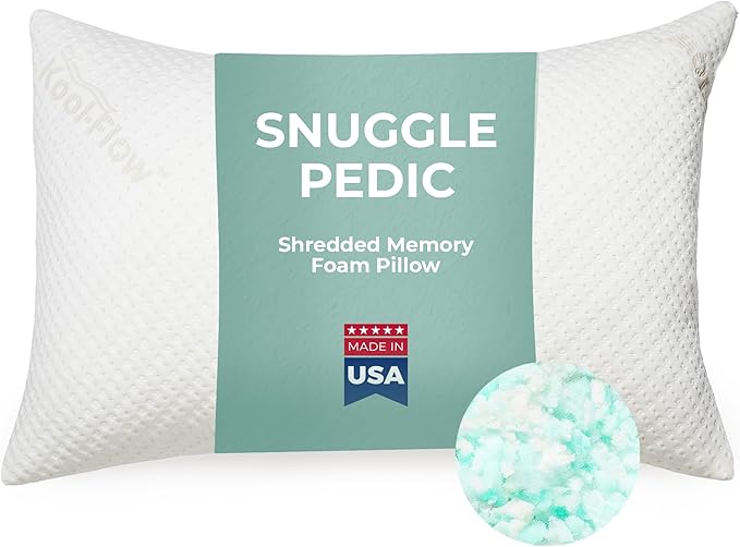 Snuggle-Pedic Standard Shredded Memory Foam Pillow for Sleeping - Cooling and Neck, Back, and Shoulder Support - Ideal for Side Sleepers, Pregnancy, Dorm Rooms, and Travel - USA Quality