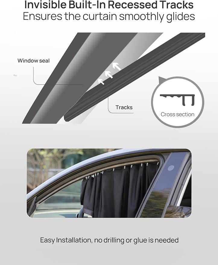 TPARTS Side Window Sun Shade for Tesla Model Y 2021-2026 (Including Model Y Juniper), Privacy Curtain Blinds Front & Rear Window Shade Blackout Drapes Set of 4 (Standard, Premium, Performance)
