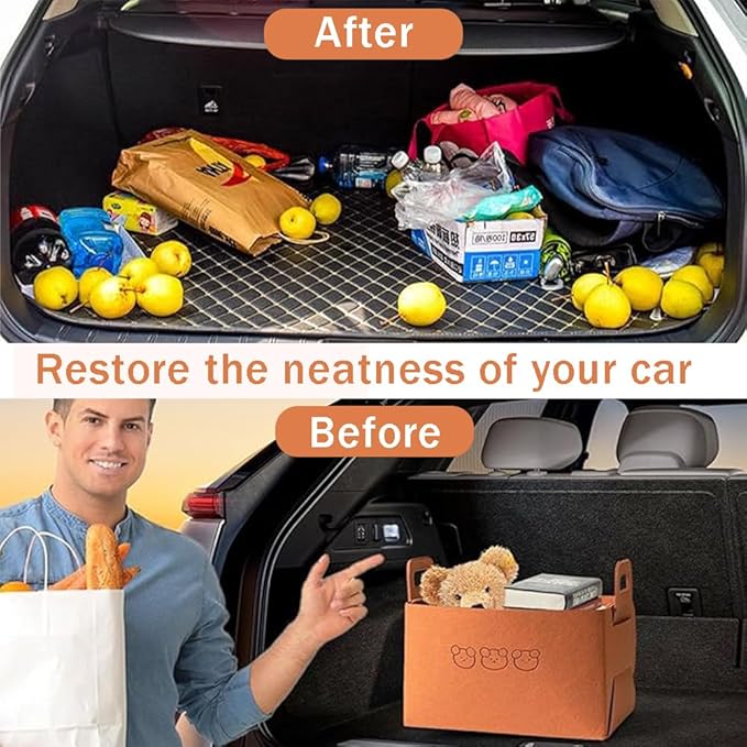 OULIGET Collapsible Car Trunk Organizer,Felt Large Capacity Sturdy Car Storage for Car Sedan or SUV,Portable Space Saving Multipurpose Storage Basket with Handles (Brown, Large)