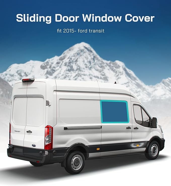 Sliding Door Window Cover for Ford Transit Medium/High Roof, 2015-2026, Magnetic Insulated Blackout Window Sunshade, Foldable Design, AllSeasonGuard
