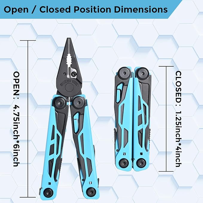 Multitool with Pocket Knife, 25-in-1 Stainless Steel Pliers and Screwdriver, Self-locking Multi-tool EDC Gear with Sheath, Suitable for Camping and Hiking (Powderblue)
