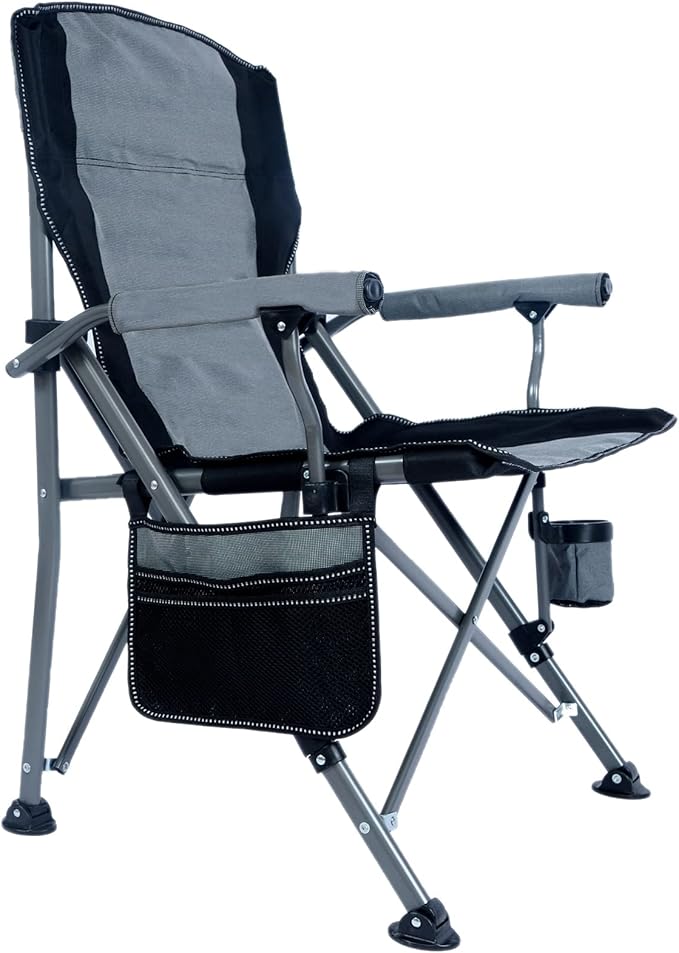 Lamberia Camping Chair for Adults, Heavy Duty 330lbs Capacity Folding Chairs for Outdoor, 600D Oxford Mesh High Back Camping Chairs with Arm Rest Cup Holder and Portable Carrying Bag(Light Grey)