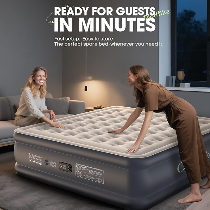 OlarHike King Size Air Mattress with Built-in Pump, 18" Extra-Wide Raised Inflatable Air Bed for Home and Guests, Heavy-Duty Support for 2-4 Sleepers Up to 750 lbs