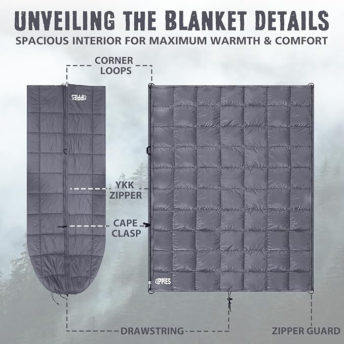 3M Thinsulate Insulation Puffy Camping Blanket for Cold Weather, Queen Size Warm Camping Quilt with Zipper, Waterproof Outdoor Sleeping Bag for Hammock, Cozy & Versatile Gift for Men and Women