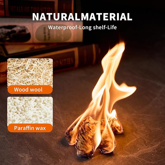 KACHUAN BEAR Fire Starter - Natural Fire Starters for Fireplace, Campfires, Chimney, BBQ, Fire Pit & Wood Fireplace - Odorless Pine Firestarter, Charcoal Starter for Grill (60pcs)