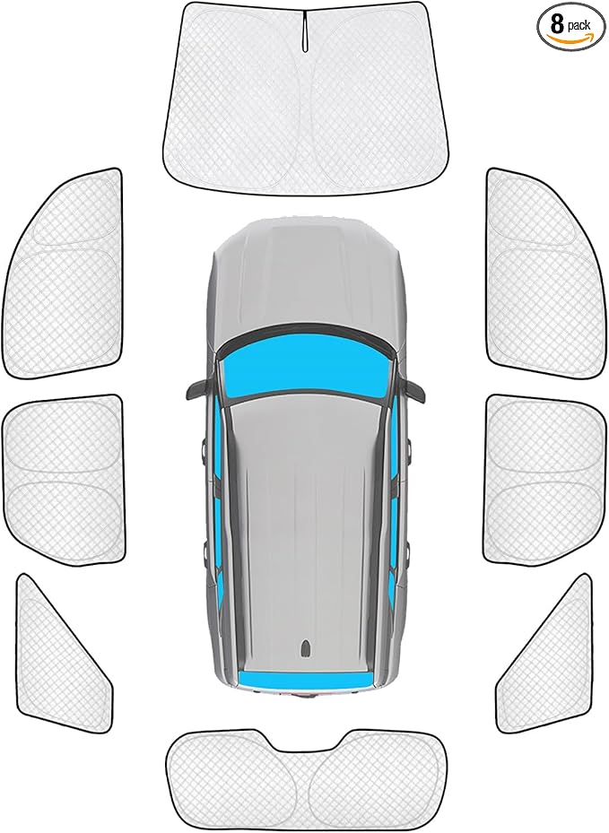 KMF 8pcs Thicken Sun Shades for Ford Bronco Sport 2021-2025 2026 Accessories, Custom Fit Full Car Window Covers Sunshade for Windshield Side Rear, UV Block and Blackout Privacy for Camping Outdoor