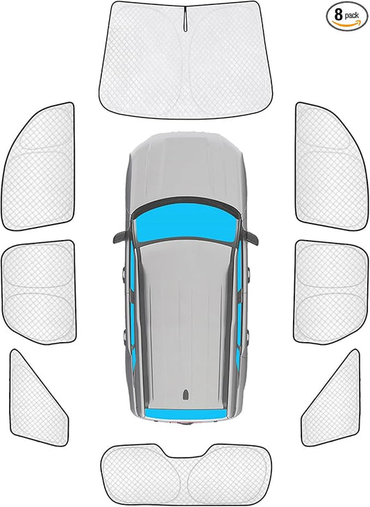 KMF 8pcs Thicken Sun Shades for Ford Bronco Sport 2021-2025 2026 Accessories, Custom Fit Full Car Window Covers Sunshade for Windshield Side Rear, UV Block and Blackout Privacy for Camping Outdoor