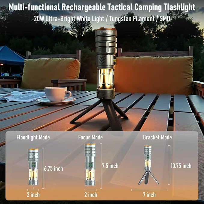 Rechargeable Flashlight 11 Modes Tactical Camping Flashlight with Red-Blue Emergency Lights, 10000 Lumens 3 in 1 Portable Camp Light with Stand, Bright LED Flashlight for Outdoor Activity