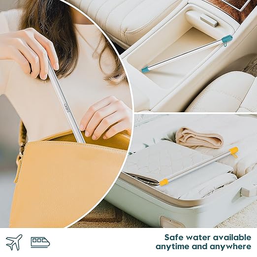 Portable Water Filter Straw, 316L Stainless Steel Reusable Personal Water Purifier for Camping Hiking Backpacking Travel, Emergency Survival Gear （Light Blue,1 Pcs）