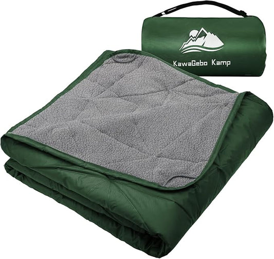 Large Outdoor Waterproof Blanket Extra Thick Fleece Stadium Blanket for Camping, Car, Pet, Picnics - Windproof, Wearable, Machine Washable 80" x 58" (Green)