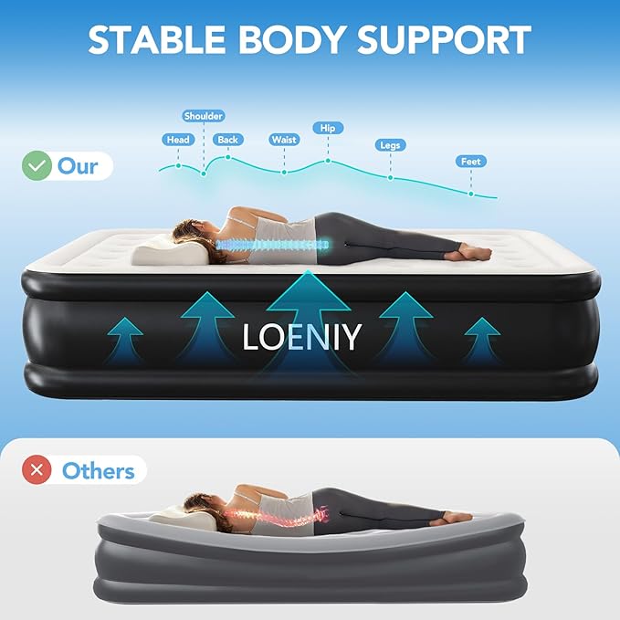 Queen Air Mattress with Built in Pump, 18” High Inflatable Mattress with Storage Bag, 3 Mins Easy Inflation/Deflation, 800lbs Heavy Duty Blow up Mattress, Flocked Top Air Bed for Home & Guests
