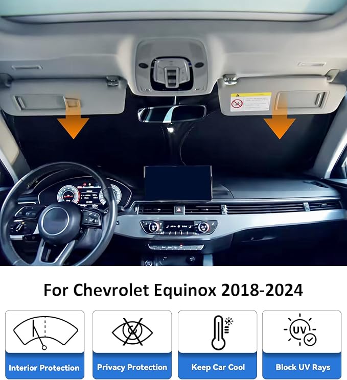 Windshield Sun Shade for 2018-2024 Chevrolet Chevy Equinox, Car Front Window Sunshade with 240T Sun Visor Protector Blocks UV Rays Heat Sun Shield Accessories