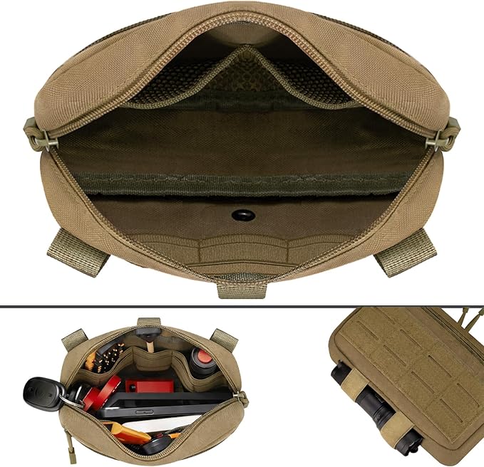 Tactical Molle Admin Pouch with 2 Keychains & US Flag Patch - Laser Cut EDC Modular Pouch for Outdoor, Survival, Daily Carry