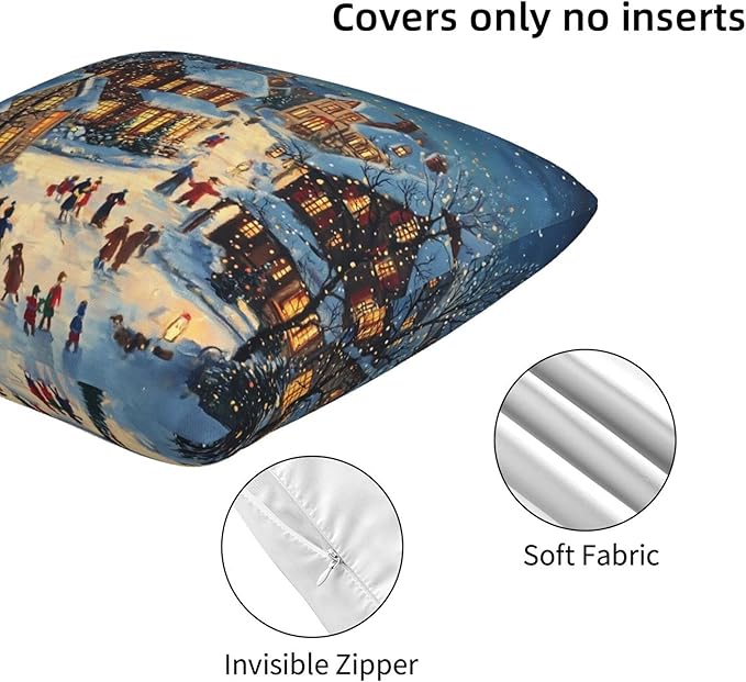 Blue Happy Winter Throw Pillow Covers 18x18 inch Set of 2 Christmas Pillow Case Cushion Cover for Home Sofa Couch Living Room Car Decor