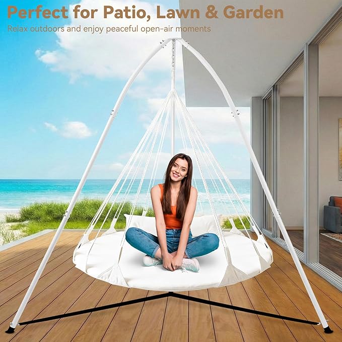 Hammock Chair Stand for Multi-Use, Heavy-Duty Sensory Swing Stand for Indoor & Outdoor, with Height Adjustable Triangular Design, 330 lbs Capacity, Easy Assembly, Stand Only - White