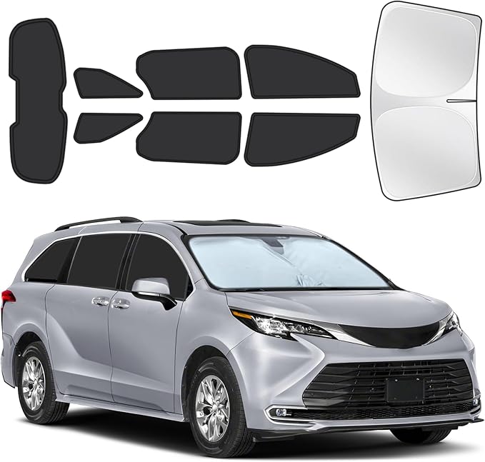 for Toyota Sienna 2021-2025 Car Window Shades, 8pcs Privacy Sun Shade Set for Front Windshield Side and Rear Windows, Full Window Covers Keeps Vehicle Cool for Camping Napping