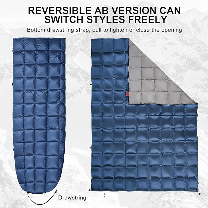 Down Camping Blanket - Lightweight, Packable, Warm & Puffy Outdoor Travel Quilt for Sleep, Hiking, Backpacking, Stadium, Festivals, Water-Resistant Sleeping Bag 55"x79"