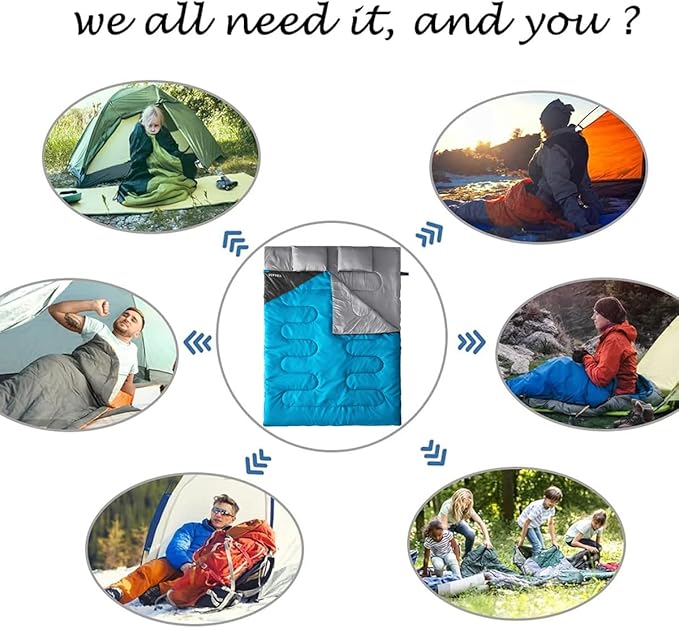 Tuphen Double Sleeping Bag, Sleeping Bag with 2 Pillows, Queen Size XL Bag for 2 People, Cold Warm Weather- 3 Seasons, Waterproof Adults for Camping, Backpacking or Hiking