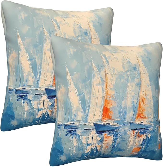 Sky Blue Nautical Art Throw Pillow Covers 18x18 inch Set of 2 Pillow Case Cushion Cover for Home Sofa Couch Living Room Car Decor