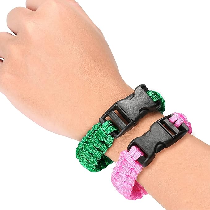 Sportmusies Paracord Wristband for Outdoor Sport Tactical Survival Parachute Bracelet, Essential for Hiking Travelling Camping Gear Pack of 2, pink&green