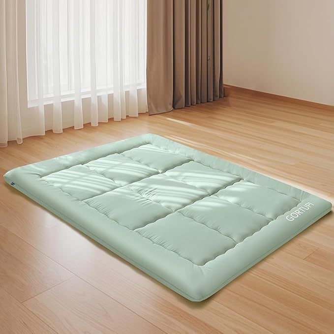 Twin Size Japanese Floor Futon Foldable Futon Mattress for Floor Tatami Mattress Portable Rollaway Bed for Guest Playmat for Kids Tatami Sleeping Pad Japanese Mattress for Adults Green A