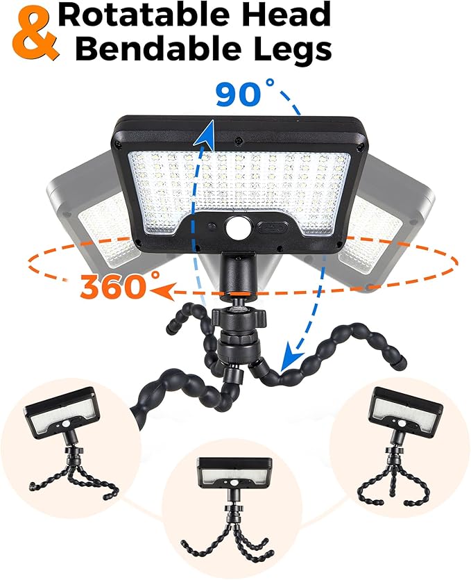 Clip On Solar Lights Outdoor, Motion Sensor Outdoor Lights, 92 LEDs 600LM Solar Fence Lights Outdoor Waterproof,Security Lights for Fence, Deck, Gutter (1, Black Octopus -3000K/5000K/6000K)