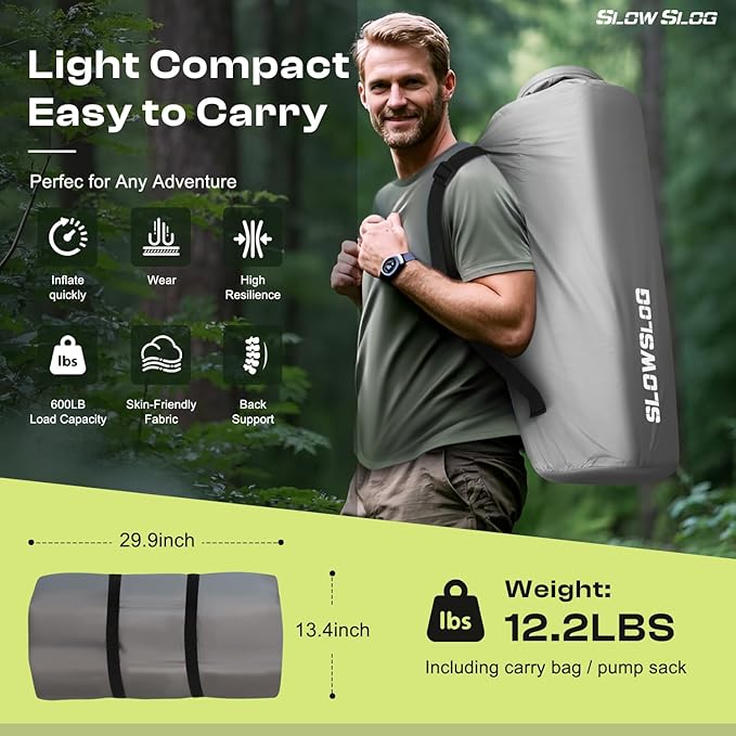 Self-Inflating Sleeping Pad with Portable Electric Air Pump, 4in Thick Memory Foam Camping Mattress for Tent Cot & Car Travel, Fast Inflate & Deflate Camping Pad, Gray