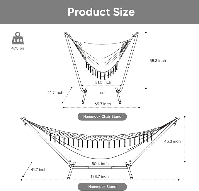 SUNCREAT 2-in-1 Convertible Portable Double Hammock with Stand Included, Outdoor Hammock and Stand, Patented, Natural Tassel