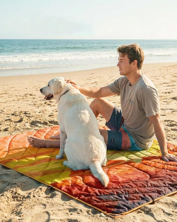 Gonex Camping Blanket with Aero-Warmth Breathable Layer - Puffy Printed Packable Blanket, Ultralight Wearable Water-Resistant Quilt, 79" X 55" for Camping, Beach, Hiking, Travel, Picnics(Desert)