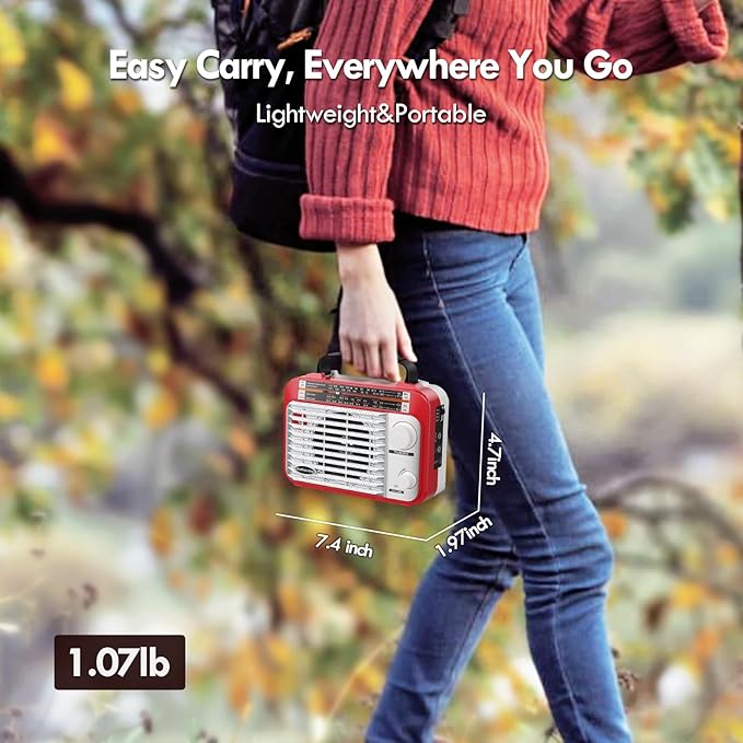 AM/FM/SW1-2 Radio Shortwave Transistor Radio AC or Battery Operated with Best Reception Big Speaker and Precise Tuning Knob with AUX in & 3.5mm Earphone Jack