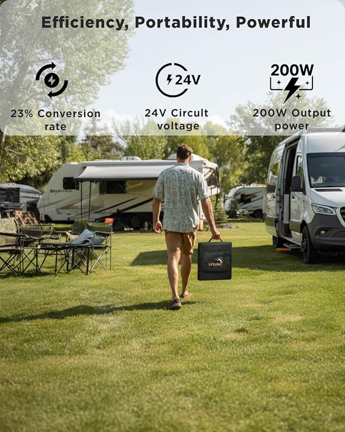 LVYUAN 200W Portable Solar Panel, 24V Foldable Blanket Solar Panel IP64 Waterproof, Upgraded 23% Efficiency for Solar Power Station Generator for Outdoor Camping Backpacking with Anderson Plug