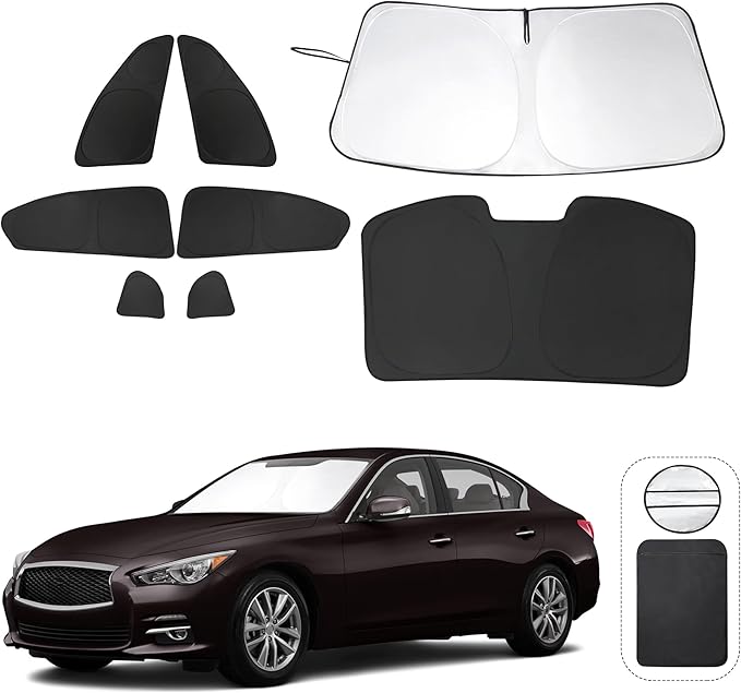 8PCS YYCKE Window Shades for Q50 2014-2024 for Infiniti Accessories Car Side Full Windows Rear Triangular Windshield Sun Shade Sun UV Rays & Privacy Protection for Camping,Napping,and Relaxing