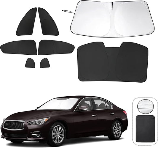 8PCS YYCKE Window Shades for Q50 2014-2024 for Infiniti Accessories Car Side Full Windows Rear Triangular Windshield Sun Shade Sun UV Rays & Privacy Protection for Camping,Napping,and Relaxing