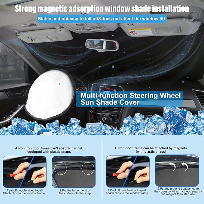 3PCS Car Window Shades Front Windshield Sun Shade Foldable Window Shade Custom Fit for 2016-2021 Honda Civic Accessories Car Shades for Front Windows Anti-UV Rays Block Heat