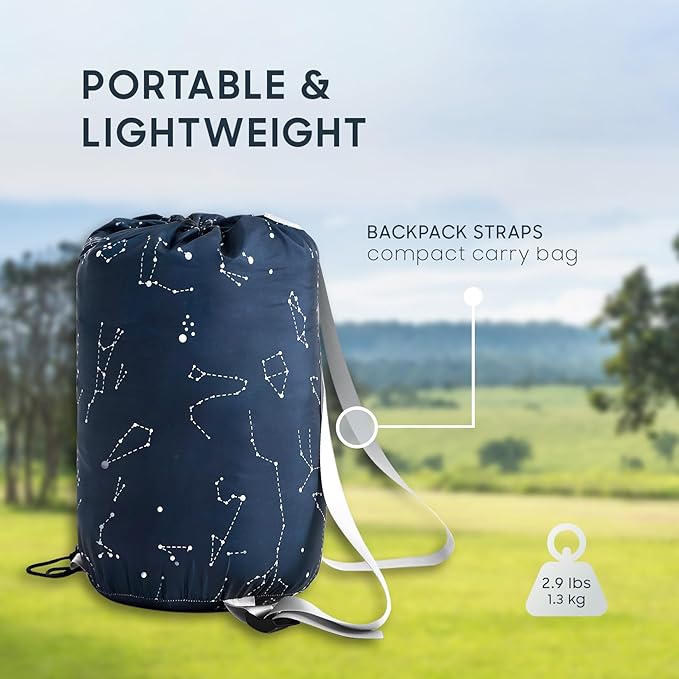 Wake In Cloud - Kids Sleeping Bag for Boys Toddlers, Camping in Warm Cold Weather, Backpacking Lightweight Compact Outdoor Liner for 3 Seasons, Constellation Galaxy