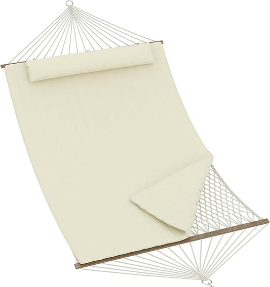 2 Person 12FT Hammocks for Outside, Double Quilted Fabric Outdoor Hammock with Spreader Bar, Large Removable Pillow, Storage Pockets, Carabiners, Max 450 Lbs Capacity