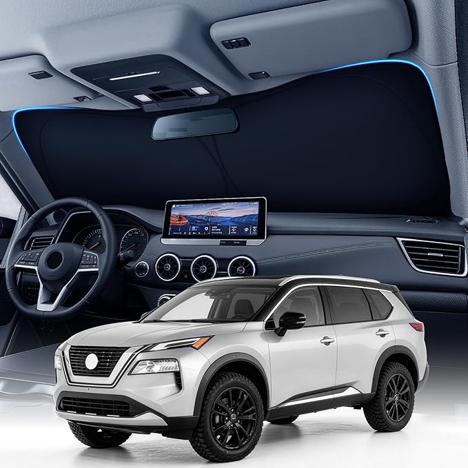 Zanch Custom Windshield Sun Shade for Nissan Rogue 2021-2026, 7-Layer UV & Heat Block, 3D Laser Scanned, Interior Protection, Keep Car Cooler, Foldable SUV Accessories