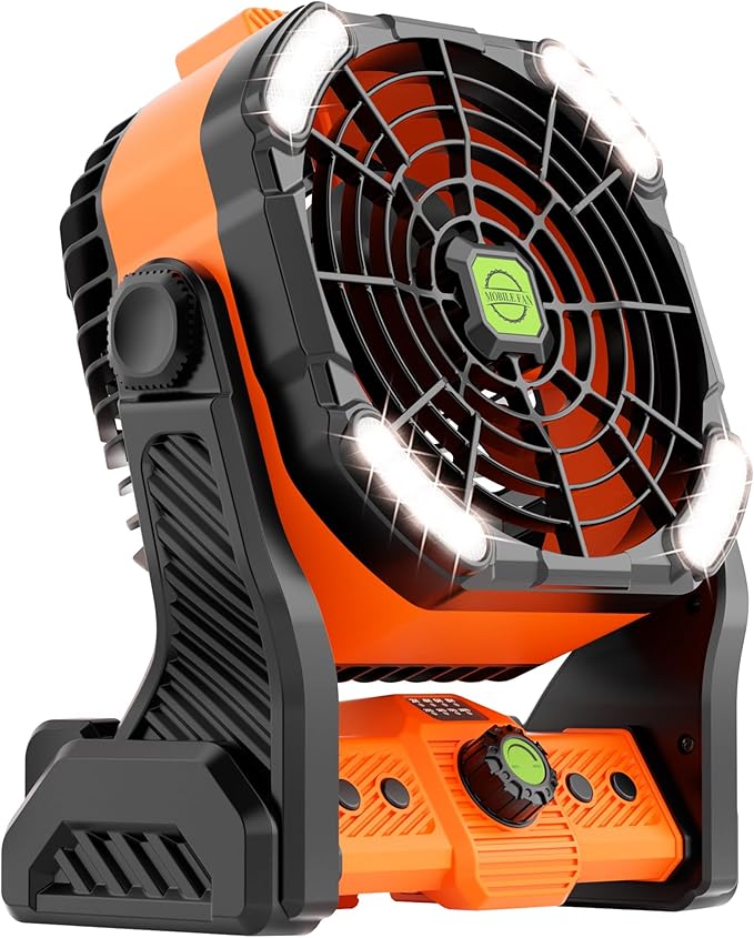 Camping Fan with LED Lantern, Portable Battery Powered Fan Rechargeable for Outdoor Camping Fans, 270°Head Rotation, Quiet USB Table Fan Battery Operated for Tent Beach Picnic Orange X26