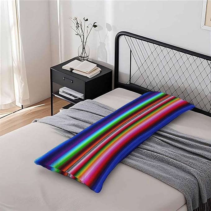 Mexican Boho Body Pillow Covers for Adults, Mexican Blanket Stripes Colorful Sleeper Pillow Covers Lumbar Body Cushion Cover 20"X54" Body Pillowcase for Home Bedroom Office Hotel