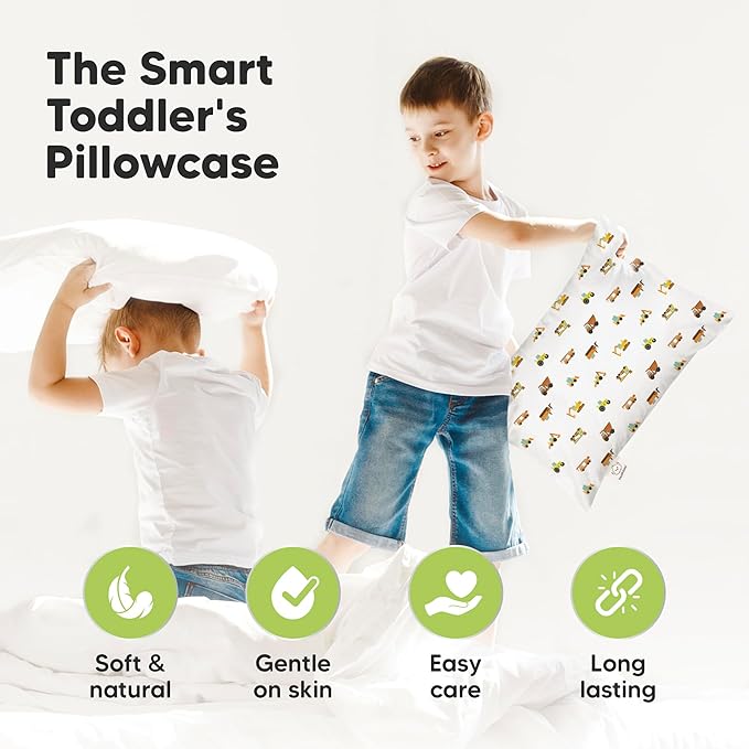 KeaBabies 13 x 18 Toddler Pillowcase, 2-Pack Waterproof - Soft Waterproof Toddler Pillow Protector Cover for Kids, Boys, Girls, Machine Washable, Small Travel Pillow Sold Separately (Construction)