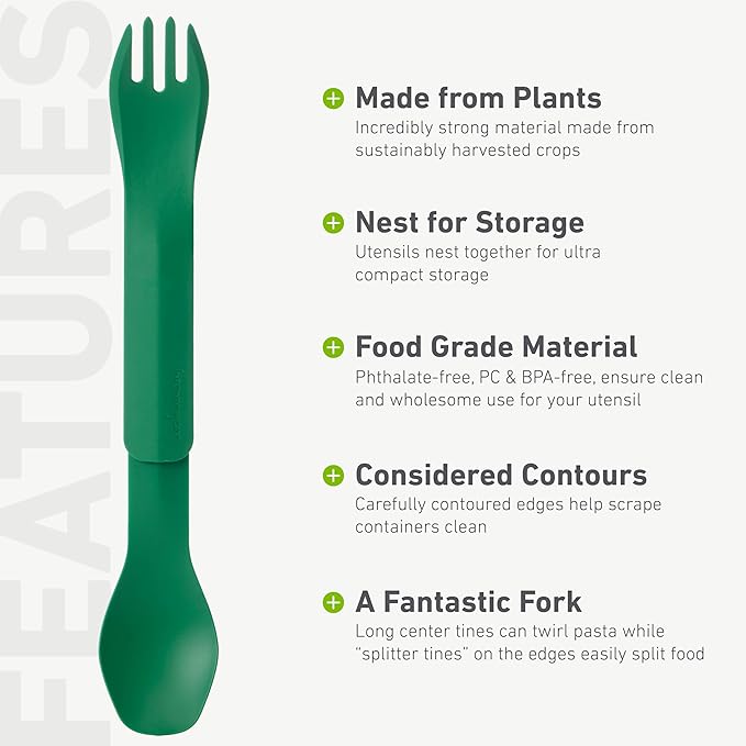 humangear GoBites Duo - Travel Silverware, Full Size Portable Fork & Spoon, Reusable Utensil Set, PC and BPA-free, Food-Safe, ﻿Extended - 9.1” X 1.6”