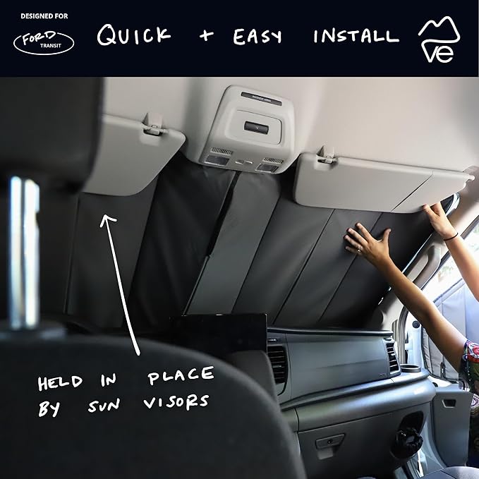VanEssential Insulated Blackout Front Windshield Window Cover Designed for Ford Transit Van Medium and High Roof Year 2015 to Current - Cool Gray