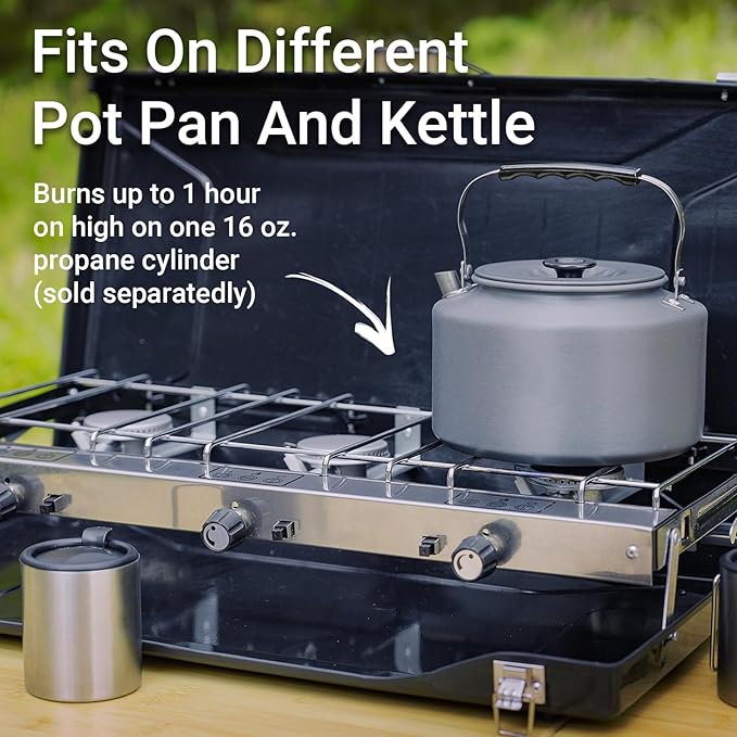 FineFlame 3-Burner Propane Camping Stove, Portable Camp Stove with Adjustable Burners and Push-Button Instant Ignition, Portable Camping Grill, Built-in Carrying Handle for Outdoor Cooking (19800 BTU)