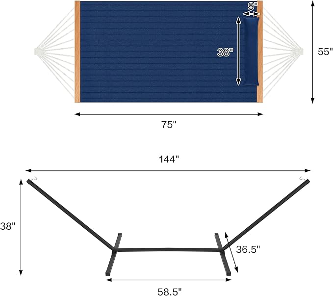 Homgava Two Person Hammock with Stand for Outside Heavy Duty, Outdoor Patio Hammock with Portable Steel Stand, Large Double Hammocks,480lbs Capacity.(Dark Blue)