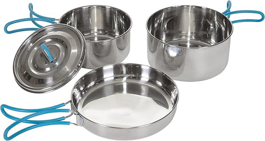 Stansport Stainless Steel Camping Cookware Set – Durable Nesting Mess Kit for Backpacking, Hiking & Outdoor Cooking – Compact Portable Pot & Pan with Carry Bag – Multiple Sizes for Family to Solo Use