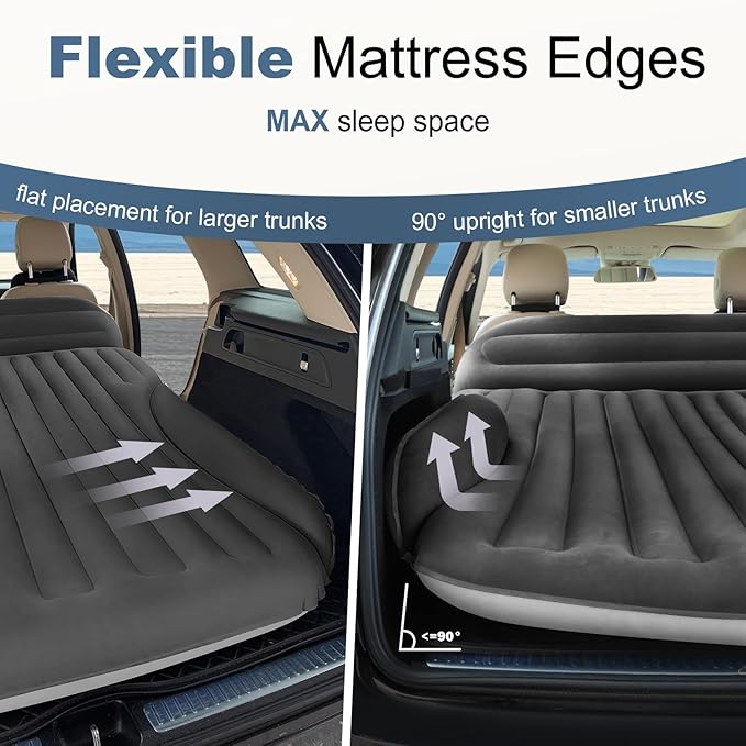 Ciremiv SUV Air Mattress, Double-Sided Thick Flocked Car Air Mattress with Built-in Pump & Pillow, Complete Sleeping Accessories for Auto Camping & Road Trips（Dark Coffee）