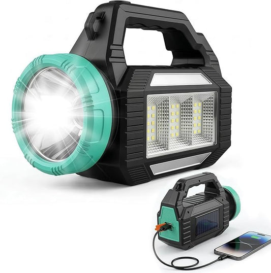 Solar Flashlight, Rechargeable Flashlights, 6 Lighting Modes LED Camping Lantern with Emergency Strobe Light, Type-C & Solar Charging, Emergency Power Supply for Outdoor, Home, Camping, Power Outages