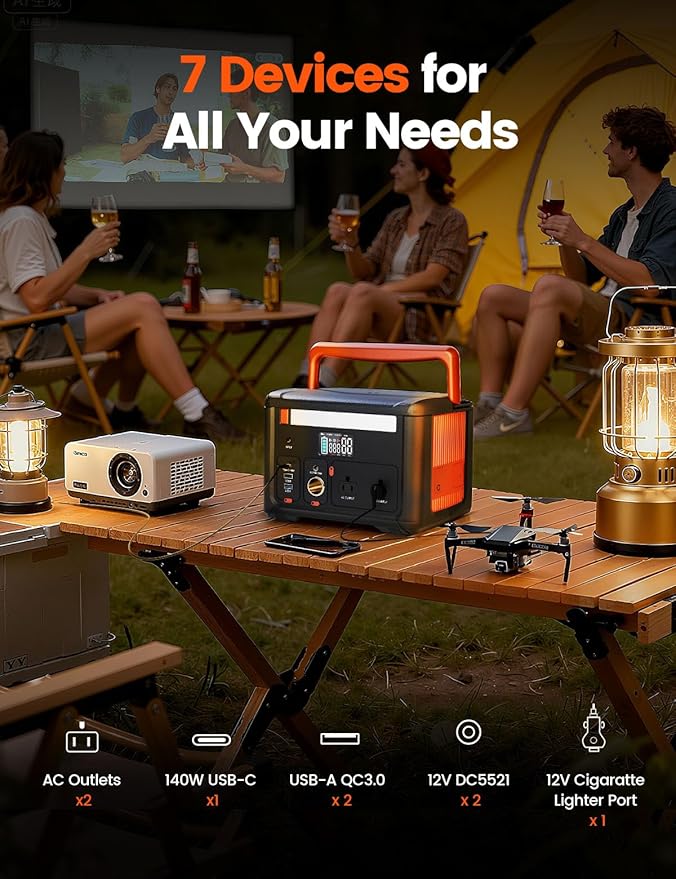 Portable Power Station 600W (1200W Surge), 299Wh Small Lightweight Portable Power for Camping & Spring Outdoor Use, Battery Backup Safe for Indoor Blackouts, 2 AC Outlet, 140W USB-C Fast Charging