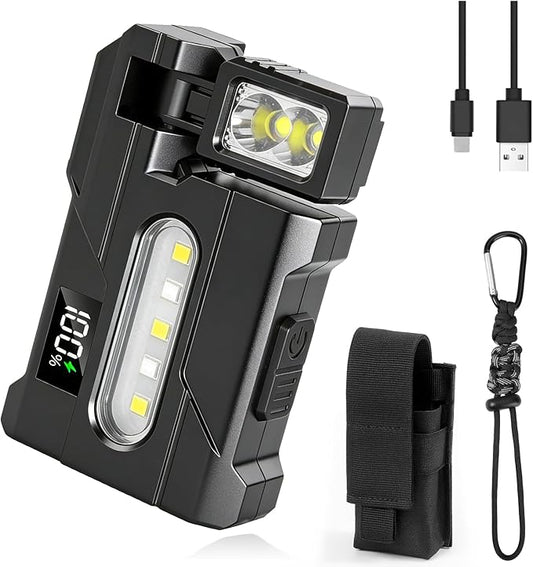 Mity rain G5 Mini EDC Flashlight Kit 500 Lumens, 5-in-1 Tactical Flashlight Rechargeable with Carabiner & Professional Gear Bag, 1500mAh Magnetic Flashlights Set for Outdoor Home Emergencies (Black)