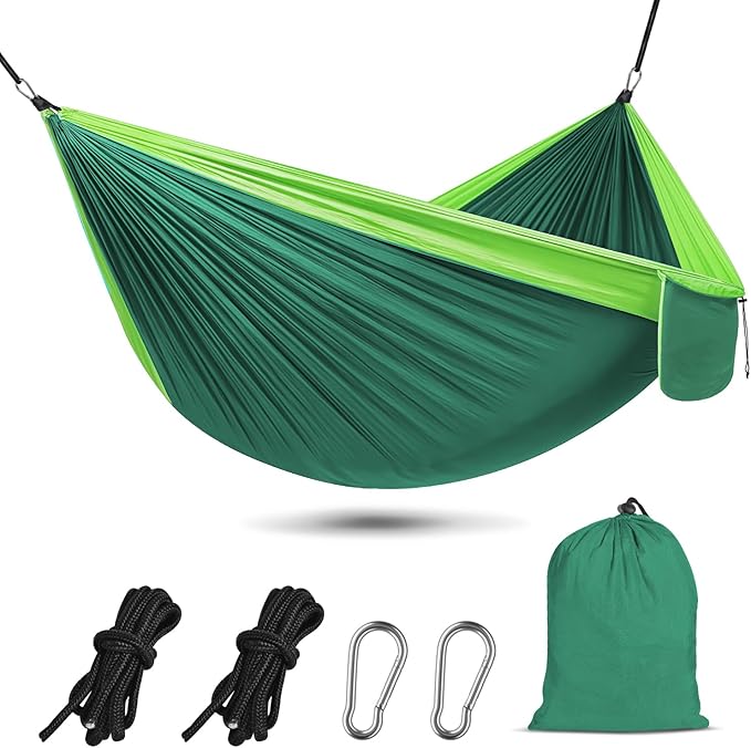 OBTANIM Camping Hammock 500lbs Portable Lightweight Single or Double Hammock with Tree Straps and Carry Bag for Camping Backpacking Hiking Travel Beach Outdoor Indoor (Green and Dark Green)